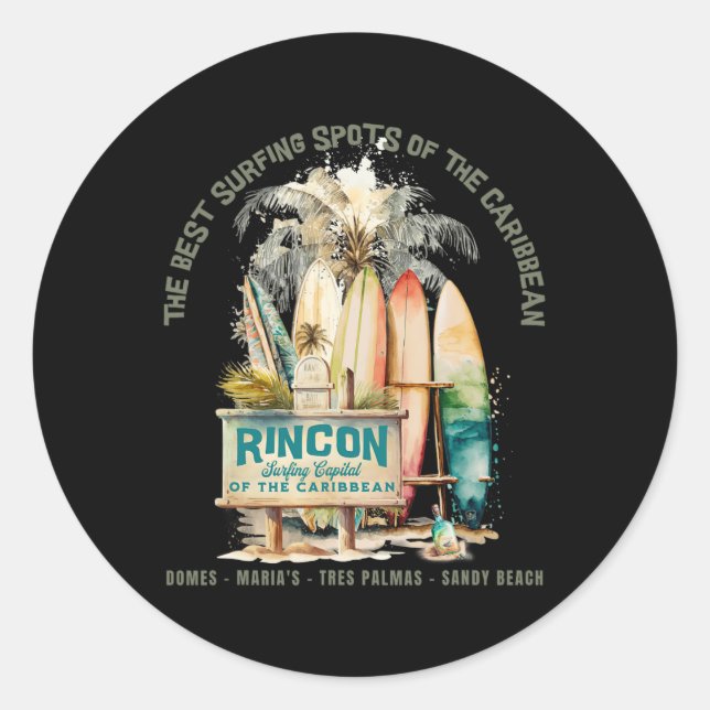 Sticker Rond Rincon Pr Capitale Du Surf Des Caraïbes Surfeurs (Devant)