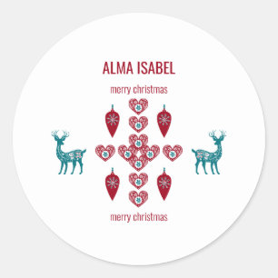 Sticker Rond Rindeer Coeurs Scandinaves Personnaliser le nom No
