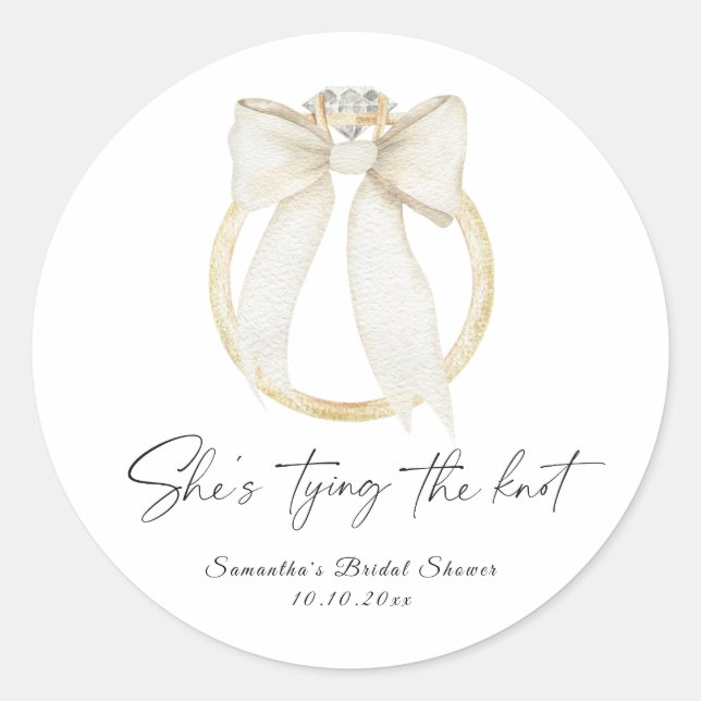 Sticker Rond Ring Bow She's tying the knot Bridal Shower (Devant)