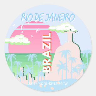 Sticker Rond Rio de Janeiro Brésil Voyage Art Blue Illustration