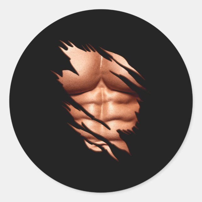 Sticker Rond Ripped Abs Clic Funny  (Devant)
