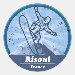 Sticker Rond Risoul Station de ski - Snowboard