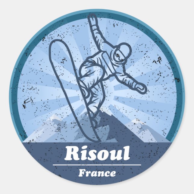 Sticker Rond Risoul Station de ski - Snowboard (Devant)