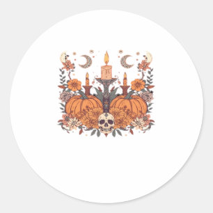 Sticker Rond Rituels d'automne � Citrouilles, bougies et croiss