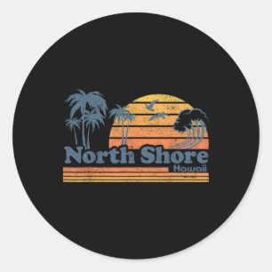 Sticker Rond Rive Nord Oahu Hawaii Plage Vintage Surf Rétro