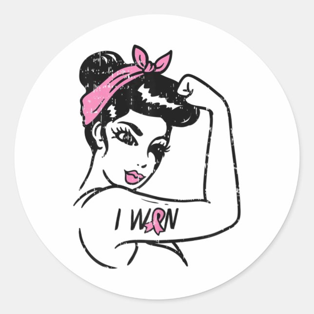Sticker Rond Riveter I Won Sensibilisation Cancer du Sein Survi (Devant)