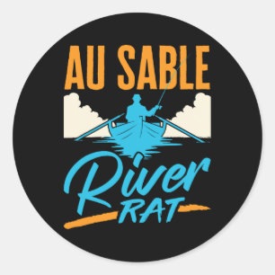 Sticker Rond Rivière Au Sable Rat Rafting Canoëisme Pêche Batea
