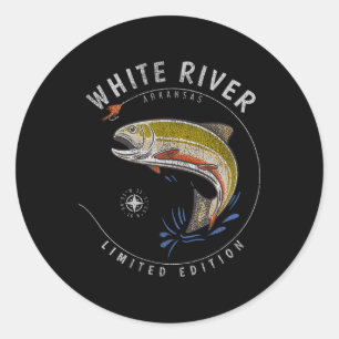 Sticker Rond Rivière Blanche Arkansas Truite Pêche à la mouche
