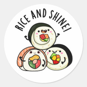 Sticker Rond Riz Et Brillant Sushi Roll Pun