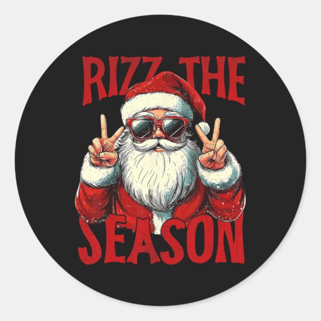 Sticker Rond Rizz La Saison Drôle Cool Bruh Père Noël Joyeux (Devant)