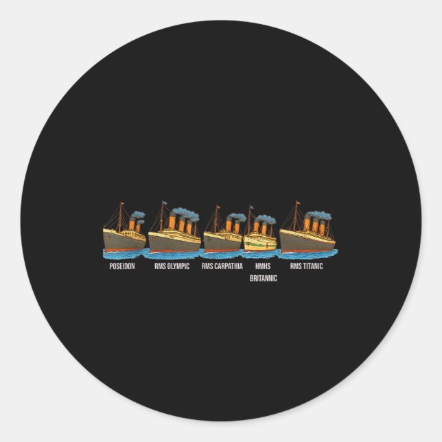 Sticker Rond Rms Titanic Britannic Poseidon Carpathia Famous Sh (Devant)