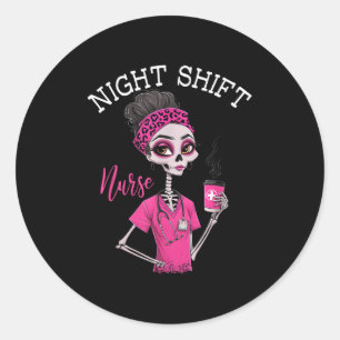 Sticker Rond Rn Icu Nuit Shift Infirmière Skeleton
