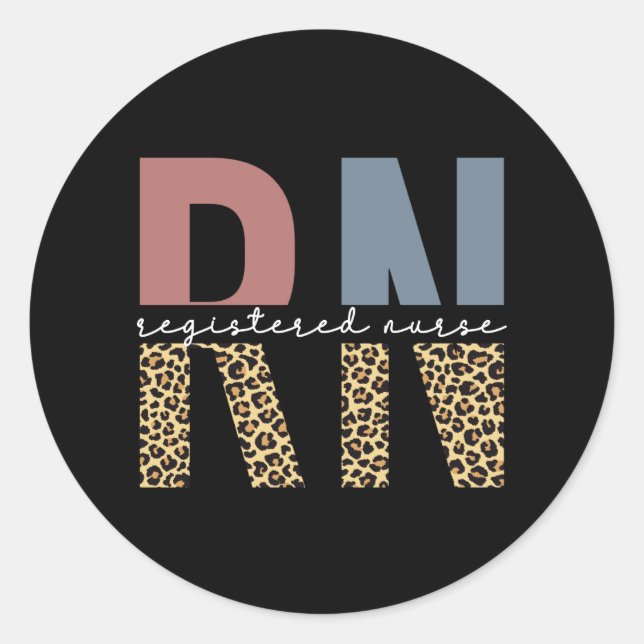 Sticker Rond RN Infirmière inscrite Cheetah Imprimer Graduation (Devant)