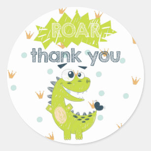 Sticker Rond ROAR Green Dinosaur Merci d'anniversaire