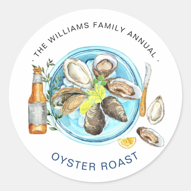 Sticker Rond Roast d'huîtres d'été | Cuisson de fruits de mer e (Devant)