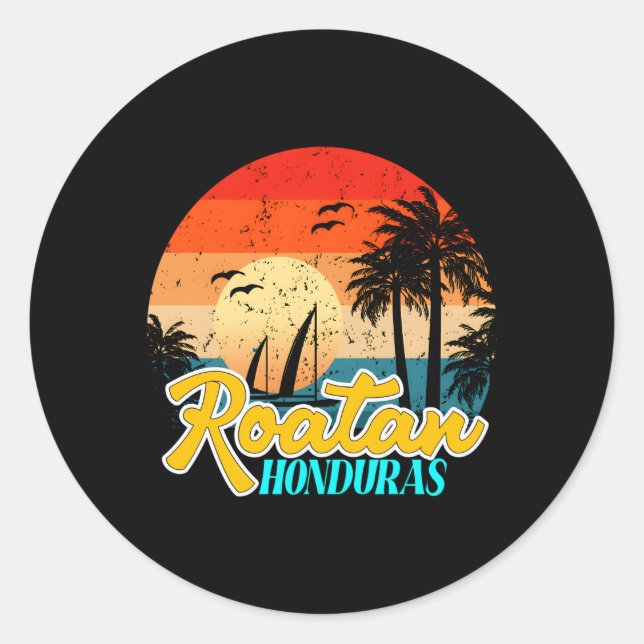 Sticker Rond Roatan Honduras Caraïbes Îles des Caraïbes Plage d (Devant)
