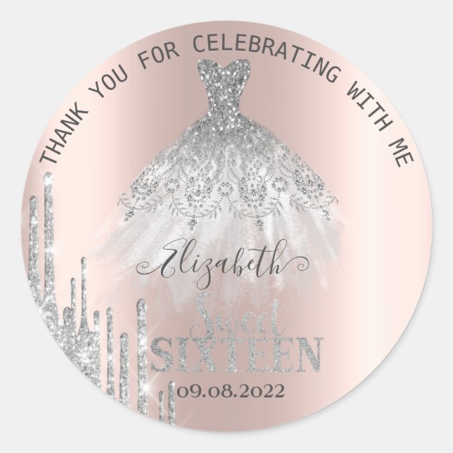 Sticker Rond Robe à gouttes de paillettes d'argent modernes Swe (Devant)