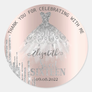 Sticker Rond Robe à gouttes de paillettes d'argent modernes Swe