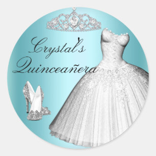 Sticker Rond Robe à paillettes et talons Quinceanera Autocollan