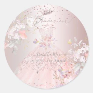 Sticker Rond Robe à paillettes Quinceanera Blush Sweet Peas