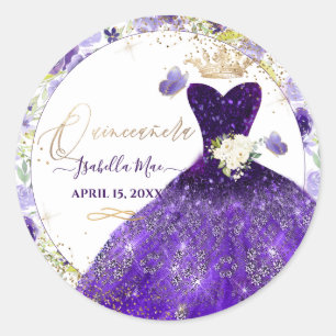 Sticker Rond Robe à paillettes violette et violette PixDezines