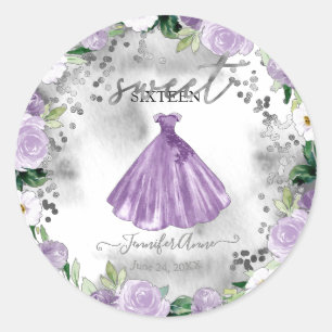 Sticker Rond Robe aquarelle fleurie violette pour les 16 ans do