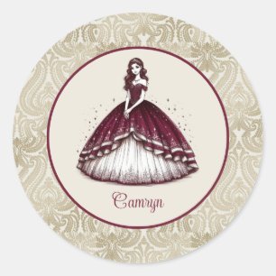Sticker Rond Robe Bourgogne Quinceañera