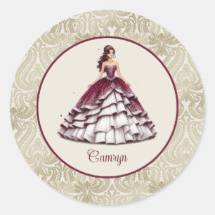 Sticker Rond Robe Bourgogne Quinceañera