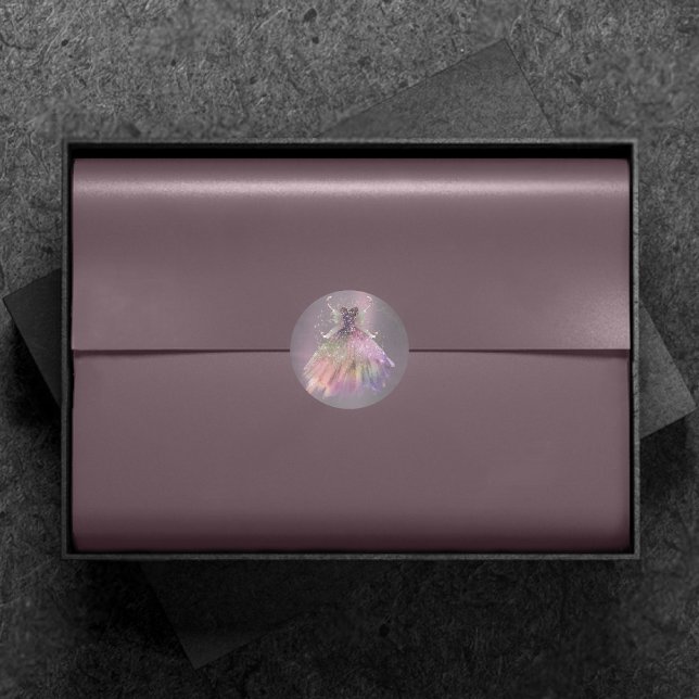 Sticker Rond Robe de bal de fée bohème | Soie ombrée assourdie  (Créateur téléchargé)
