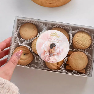 Sticker Rond Robe de Fleur Rose Classique Quinceanera