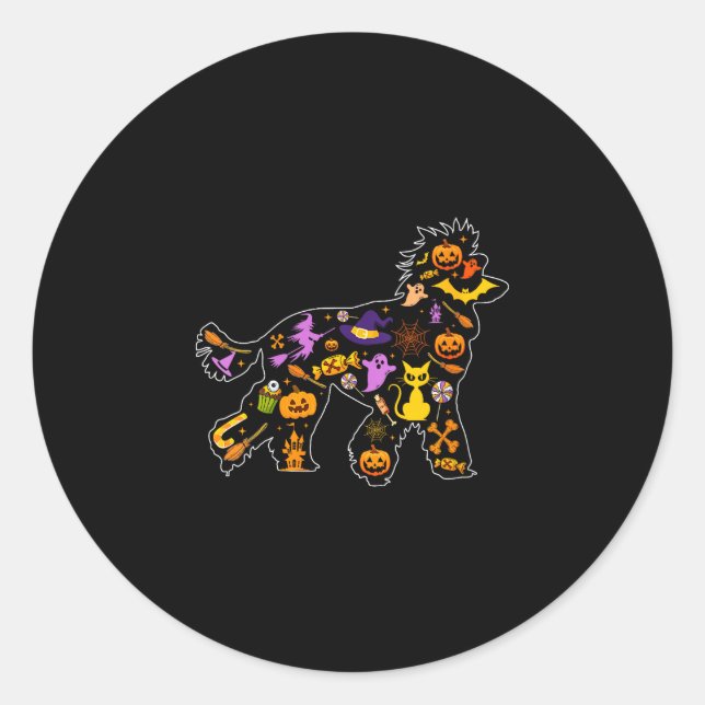 Sticker Rond robe de halloween pour femme chien caniche  (Devant)