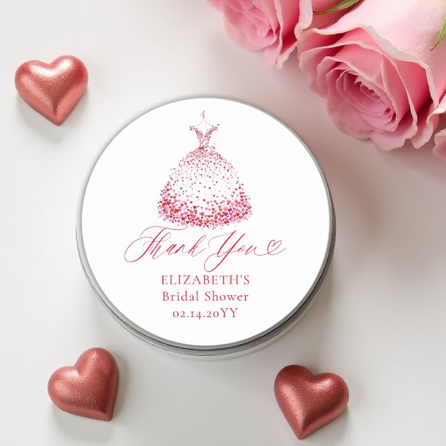 Sticker Rond Robe de Jardin de Fête de Fiançailles Cœurs de la  (valentine bridal shower sticker brunch bubbly watercolor hearts dress showered with love garden )