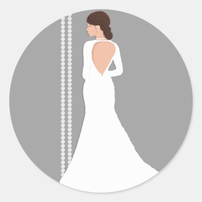 Sticker Rond Robe de mariée blanche moderne bling douche de mar (Devant)