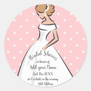 Sticker Rond Robe de mariée blanche pour la douche de mariée ro