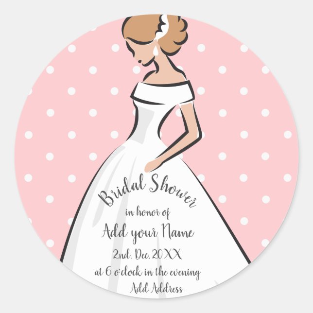 Sticker Rond Robe de mariée blanche pour la douche de mariée ro (Devant)
