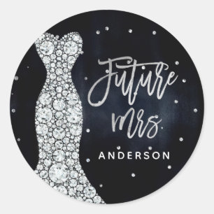 Sticker Rond Robe de mariée diamant moderne bleu enterrement de