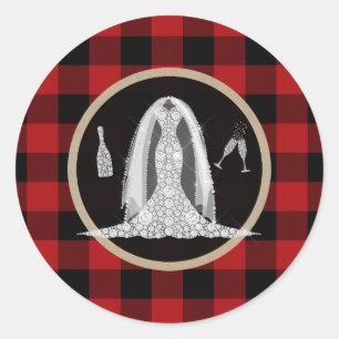 Sticker Rond Robe de mariée diamant vacances rouge plaid de Buf