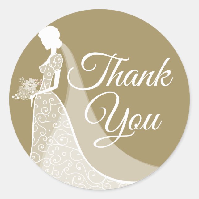 Sticker Rond Robe de mariée élégante en dentelle dorée et blanc (Devant)
