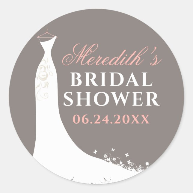 Sticker Rond Robe de mariée Élégante Rose Pâle Gris Chaud (Devant)