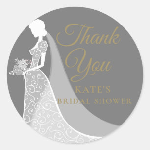 Sticker Rond Robe de mariée en dentelle élégante grise et blanc