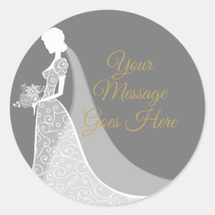 Sticker Rond Robe de mariée en dentelle élégante grise et blanc