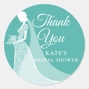 Sticker Rond Robe de mariée en dentelle élégante turquoise et b