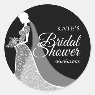 Sticker Rond Robe de mariée en dentelle vintage noir et blanc p