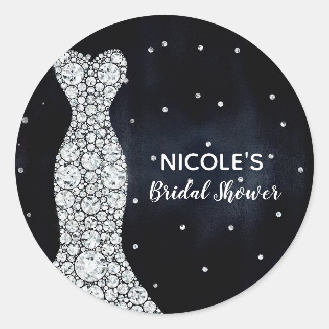 Sticker Rond Robe de mariée moderne bleu diamant Shower de mari (Devant)