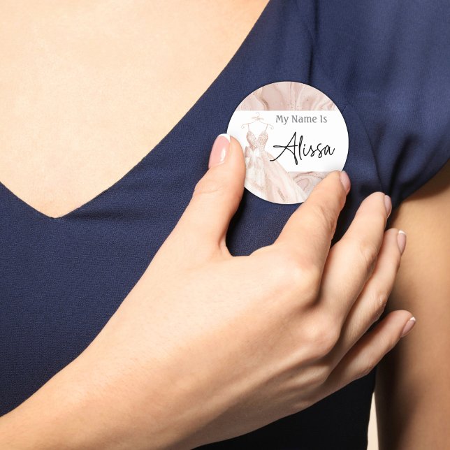 Sticker Rond Robe de mariée rose Gold Nom de la douche (Créateur téléchargé)