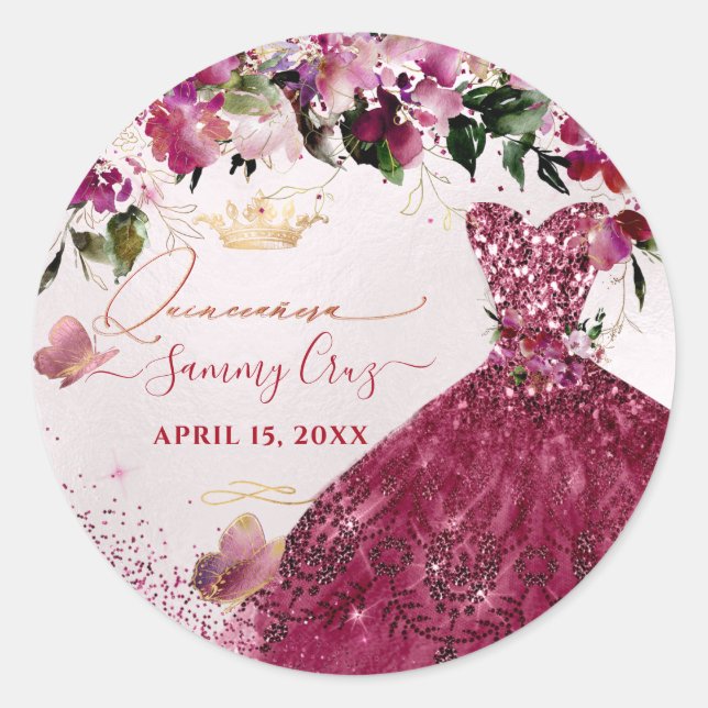 Sticker Rond Robe de Parties scintillant rouge cerise de Quince (Devant)