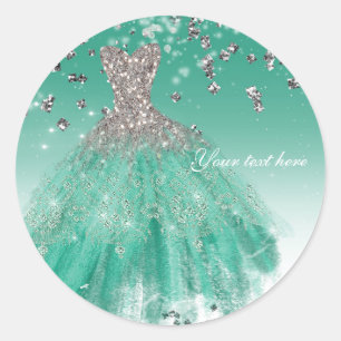 Sticker Rond Robe de soirée pailletée de sarcelle et d'argent F