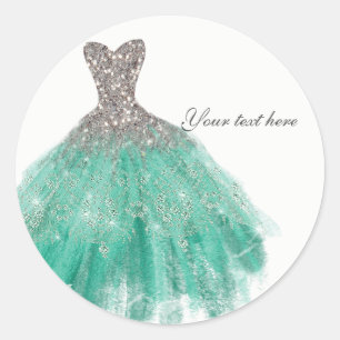 Sticker Rond Robe de soirée pailletée de sarcelle et d'argent p