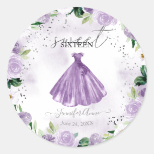 Sticker Rond Robe Douce 16 Floral Aquarelle violette
