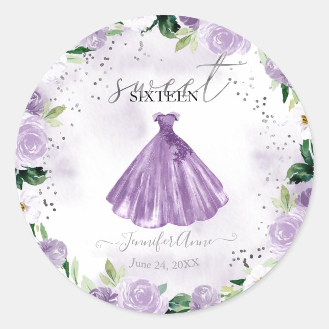 Sticker Rond Robe Douce 16 Floral Aquarelle violette (Devant)